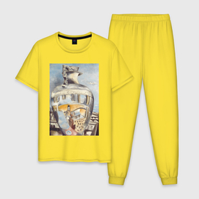 Мужская пижама хлопок с принтом Souvenir of Florence в Курске, 100% хлопок | брюки и футболка прямого кроя, без карманов, на брюках мягкая резинка на поясе и по низу штанин
 | абстракция | ваза | винтаж | геометрия | картина | классика | минимализм | отражение | синий | треугольник | экспрессионизм
