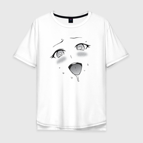 Мужская футболка хлопок Oversize с принтом Ахегао сердечки в Курске, 100% хлопок | свободный крой, круглый ворот, “спинка” длиннее передней части | Тематика изображения на принте: 