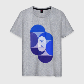 Мужская футболка хлопок с принтом Key Blue в Белгороде, 100% хлопок | прямой крой, круглый вырез горловины, длина до линии бедер, слегка спущенное плечо. | абстракция | винтаж | геометрия | культура | минимализм | паттерн | синий | текстура