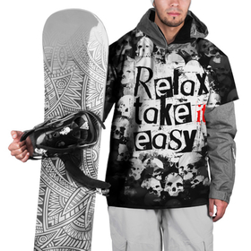 Накидка на куртку 3D с принтом Relax Take it easy  надпись с черепами в Кировске, 100% полиэстер |  | skull | графити | надпись | релакс | с надписью | с тектом | текст | череп | черепа