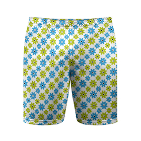 Мужские шорты спортивные с принтом Зеленые и синие цветочки ,  |  | абстрактные | геометрия | классика | классические | нейтральные | спокойные | узор | узоры