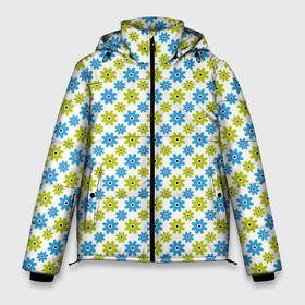 Мужская зимняя куртка 3D с принтом Зеленые и синие цветочки в Петрозаводске, верх — 100% полиэстер; подкладка — 100% полиэстер; утеплитель — 100% полиэстер | длина ниже бедра, свободный силуэт Оверсайз. Есть воротник-стойка, отстегивающийся капюшон и ветрозащитная планка. 

Боковые карманы с листочкой на кнопках и внутренний карман на молнии. | Тематика изображения на принте: абстрактные | геометрия | классика | классические | нейтральные | спокойные | узор | узоры