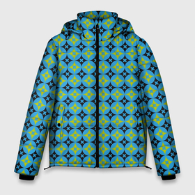 Мужская зимняя куртка 3D с принтом Зеленые ромбики в Петрозаводске, верх — 100% полиэстер; подкладка — 100% полиэстер; утеплитель — 100% полиэстер | длина ниже бедра, свободный силуэт Оверсайз. Есть воротник-стойка, отстегивающийся капюшон и ветрозащитная планка. 

Боковые карманы с листочкой на кнопках и внутренний карман на молнии. | Тематика изображения на принте: абстрактные | геометрия | классика | классические | нейтральные | спокойные | узор | узоры