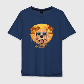 Мужская футболка хлопок Oversize с принтом Лето привет в Курске, 100% хлопок | свободный крой, круглый ворот, “спинка” длиннее передней части | лабрадор | лето | пальмы | ретривер | собаки