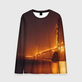 Мужской лонгслив 3D с принтом Неоновый ночной длинный мост   Оранжевый в Тюмени, 100% полиэстер | длинные рукава, круглый вырез горловины, полуприлегающий силуэт | abstraction | art | artwork | bridge | city | colorful | colors | dark | darkness | graphics | neon | patterns | surrealism | sweethuman | sweethumen | абстракция | арт | город | графика | искусство | мост | неон | разноцветный | сюрреализм | темнота | ть