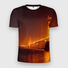 Мужская футболка 3D Slim с принтом Неоновый ночной длинный мост   Оранжевый в Санкт-Петербурге, 100% полиэстер с улучшенными характеристиками | приталенный силуэт, круглая горловина, широкие плечи, сужается к линии бедра | abstraction | art | artwork | bridge | city | colorful | colors | dark | darkness | graphics | neon | patterns | surrealism | sweethuman | sweethumen | абстракция | арт | город | графика | искусство | мост | неон | разноцветный | сюрреализм | темнота | ть