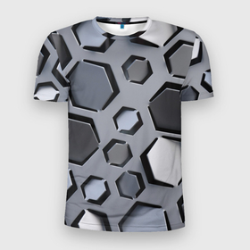 Мужская футболка 3D Slim с принтом Металлическая киберпанк броня   Серый , 100% полиэстер с улучшенными характеристиками | приталенный силуэт, круглая горловина, широкие плечи, сужается к линии бедра | 3d | abstraction | armor | art | artwork | colorful | colors | cyperpunk | geometry | graphics | neon | patterns | surrealism | sweethuman | sweethumen | абстракция | арт | броня | будущее | геометрия | графика | искусство | кибербанк | неон | разноцветны