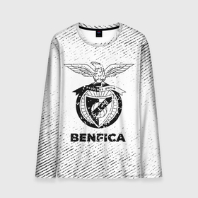 Мужской лонгслив 3D с принтом Benfica с потертостями на светлом фоне в Кировске, 100% полиэстер | длинные рукава, круглый вырез горловины, полуприлегающий силуэт | benfica | benfica гранж | benfica потертости | club | football | logo | бенфика | клуб | краска | лого | мяч | символ | спорт | футбол | футболист | футболисты | футбольный