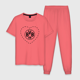 Мужская пижама хлопок с принтом Лого Borussia в сердечке в Тюмени, 100% хлопок | брюки и футболка прямого кроя, без карманов, на брюках мягкая резинка на поясе и по низу штанин
 | 