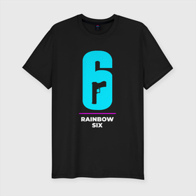 Мужская футболка хлопок Slim с принтом Символ Rainbow Six в неоновых цветах в городе Новоалтайск, 92% хлопок, 8% лайкра | приталенный силуэт, круглый вырез ворота, длина до линии бедра, короткий рукав | 