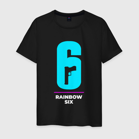 Мужская футболка хлопок с принтом Символ Rainbow Six в неоновых цветах в Белгороде, 100% хлопок | прямой крой, круглый вырез горловины, длина до линии бедер, слегка спущенное плечо. | 
