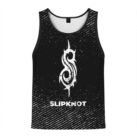 Мужская майка 3D с принтом Slipknot с потертостями на темном фоне в городе Новоалтайск, 100% полиэстер | круглая горловина, приталенный силуэт, длина до линии бедра. Пройма и горловина окантованы тонкой бейкой | 