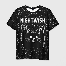 Мужская футболка 3D с принтом Группа Nightwish и Рок Кот в Кировске, 100% полиэфир | прямой крой, круглый вырез горловины, длина до линии бедер | 