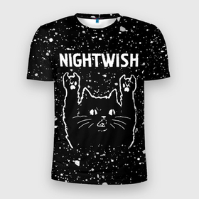 Мужская футболка 3D Slim с принтом Группа Nightwish и Рок Кот в Курске, 100% полиэстер с улучшенными характеристиками | приталенный силуэт, круглая горловина, широкие плечи, сужается к линии бедра | 
