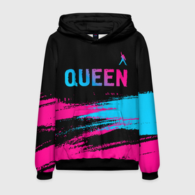 Мужская толстовка 3D с принтом Queen Neon Gradient в Петрозаводске, 100% полиэстер | двухслойный капюшон со шнурком для регулировки, мягкие манжеты на рукавах и по низу толстовки, спереди карман-кенгуру с мягким внутренним слоем. | 