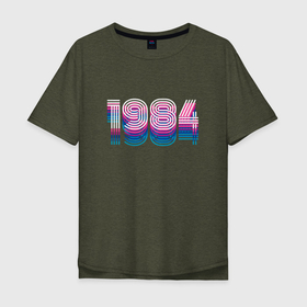 Мужская футболка хлопок Oversize с принтом 1984 Год Ретро Неон в Санкт-Петербурге, 100% хлопок | свободный крой, круглый ворот, “спинка” длиннее передней части | Тематика изображения на принте: 