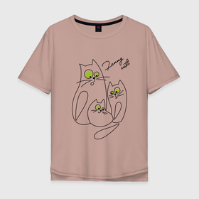 Мужская футболка хлопок Oversize с принтом Смешные кошки в Тюмени, 100% хлопок | свободный крой, круглый ворот, “спинка” длиннее передней части | cat | котенок | котики | коты | кошки