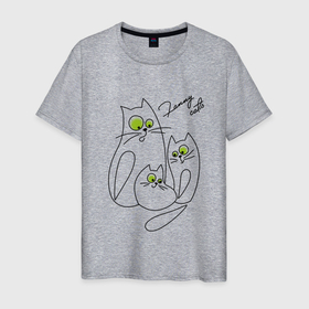 Мужская футболка хлопок с принтом Смешные кошки в Екатеринбурге, 100% хлопок | прямой крой, круглый вырез горловины, длина до линии бедер, слегка спущенное плечо. | cat | котенок | котики | коты | кошки