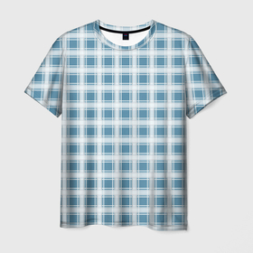 Мужская футболка 3D с принтом Бело голубой клетчатый узор в Петрозаводске, 100% полиэфир | прямой крой, круглый вырез горловины, длина до линии бедер | Тематика изображения на принте: в клетку | клетчатый узор | светлая клетка | шотландка