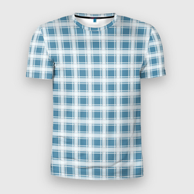 Мужская футболка 3D Slim с принтом Бело голубой клетчатый узор в Новосибирске, 100% полиэстер с улучшенными характеристиками | приталенный силуэт, круглая горловина, широкие плечи, сужается к линии бедра | в клетку | клетчатый узор | светлая клетка | шотландка