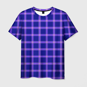 Мужская футболка 3D с принтом Фиолетовый клетчатый узор в Курске, 100% полиэфир | прямой крой, круглый вырез горловины, длина до линии бедер | геометрический | клетчатый узор | модный | современный | фиолетовый | шотландка