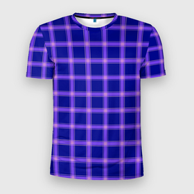 Мужская футболка 3D Slim с принтом Фиолетовый клетчатый узор в Новосибирске, 100% полиэстер с улучшенными характеристиками | приталенный силуэт, круглая горловина, широкие плечи, сужается к линии бедра | геометрический | клетчатый узор | модный | современный | фиолетовый | шотландка