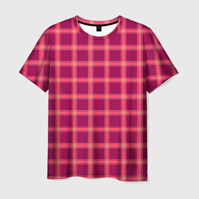 Мужская футболка 3D с принтом Красный модный узор в крупную клетку в Курске, 100% полиэфир | прямой крой, круглый вырез горловины, длина до линии бедер | Тематика изображения на принте: в клетку | клетчатый узор | красная клетка | красный | модный | шотландка