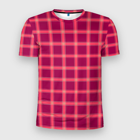 Мужская футболка 3D Slim с принтом Красный модный узор в крупную клетку в Санкт-Петербурге, 100% полиэстер с улучшенными характеристиками | приталенный силуэт, круглая горловина, широкие плечи, сужается к линии бедра | в клетку | клетчатый узор | красная клетка | красный | модный | шотландка