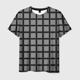 Мужская футболка 3D с принтом Темно серый узор в крупную клетку в Кировске, 100% полиэфир | прямой крой, круглый вырез горловины, длина до линии бедер | Тематика изображения на принте: в летку | клетка | клетчатый узор | крупная клетка | серая клетка | темно серый | шотландка