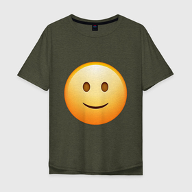 Мужская футболка хлопок Oversize с принтом Эмодзи Простая Улыбка в Петрозаводске, 100% хлопок | свободный крой, круглый ворот, “спинка” длиннее передней части | emoji | smile | смайлик | улыбка | эмоджи | эмодзи