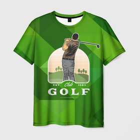 Мужская футболка 3D с принтом Гольф  на поле в Екатеринбурге, 100% полиэфир | прямой крой, круглый вырез горловины, длина до линии бедер | golf | гольф | гольф на поле | игра | клюшка