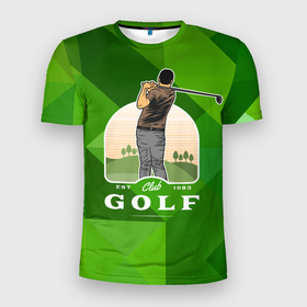 Мужская футболка 3D Slim с принтом Гольф  на поле , 100% полиэстер с улучшенными характеристиками | приталенный силуэт, круглая горловина, широкие плечи, сужается к линии бедра | golf | гольф | гольф на поле | игра | клюшка