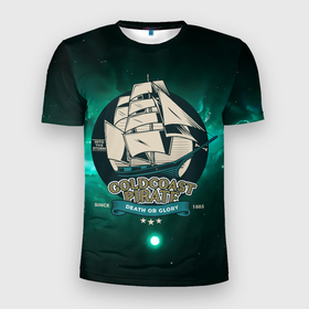 Мужская футболка 3D Slim с принтом Gold coast pirate   корабль в Курске, 100% полиэстер с улучшенными характеристиками | приталенный силуэт, круглая горловина, широкие плечи, сужается к линии бедра | корабль | море | пират | пиратский | пиратский корабль