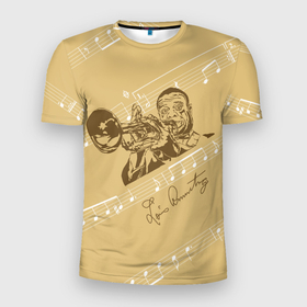 Мужская футболка 3D Slim с принтом Великий джазмен   Луис Армстронг в Новосибирске, 100% полиэстер с улучшенными характеристиками | приталенный силуэт, круглая горловина, широкие плечи, сужается к линии бедра | армстронг | джаз | игра | музыка | труба