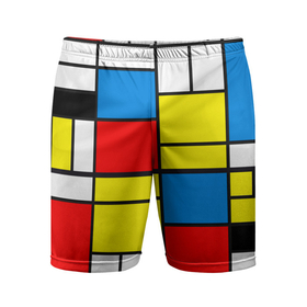 Мужские шорты спортивные с принтом Texture of squares rectangles ,  |  | abstraction | black | lines | neoplasticism | rectangles | red | squares | white | абстракция | белый | желтый | квадраты | композиция | красный | красочный | линии | минимализм | неопластицизм | прямоугольники | ретро | синий