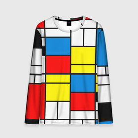 Мужской лонгслив 3D с принтом Texture of squares rectangles в Екатеринбурге, 100% полиэстер | длинные рукава, круглый вырез горловины, полуприлегающий силуэт | abstraction | black | lines | neoplasticism | rectangles | red | squares | white | абстракция | белый | желтый | квадраты | композиция | красный | красочный | линии | минимализм | неопластицизм | прямоугольники | ретро | синий