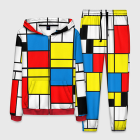 Мужской костюм 3D с принтом Texture of squares rectangles в Новосибирске, 100% полиэстер | Манжеты и пояс оформлены тканевой резинкой, двухслойный капюшон со шнурком для регулировки, карманы спереди | Тематика изображения на принте: abstraction | black | lines | neoplasticism | rectangles | red | squares | white | абстракция | белый | желтый | квадраты | композиция | красный | красочный | линии | минимализм | неопластицизм | прямоугольники | ретро | синий
