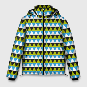 Мужская зимняя куртка 3D с принтом Геометрические треугольники в Санкт-Петербурге, верх — 100% полиэстер; подкладка — 100% полиэстер; утеплитель — 100% полиэстер | длина ниже бедра, свободный силуэт Оверсайз. Есть воротник-стойка, отстегивающийся капюшон и ветрозащитная планка. 

Боковые карманы с листочкой на кнопках и внутренний карман на молнии. | Тематика изображения на принте: абстрактные | классика | классические | нейтральные | спокойные | узор | узоры