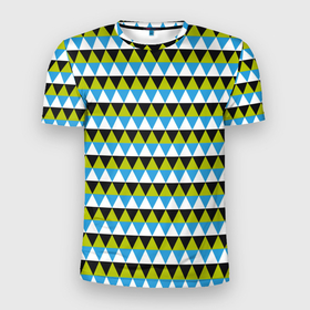 Мужская футболка 3D Slim с принтом Геометрические треугольники в Новосибирске, 100% полиэстер с улучшенными характеристиками | приталенный силуэт, круглая горловина, широкие плечи, сужается к линии бедра | абстрактные | классика | классические | нейтральные | спокойные | узор | узоры
