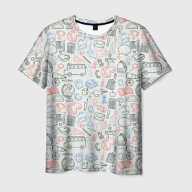 Мужская футболка 3D с принтом Школьные будни в Кировске, 100% полиэфир | прямой крой, круглый вырез горловины, длина до линии бедер | клетка | листок | рисунка | тетрадь | школа | школьные принадлежности