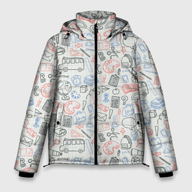 Мужская зимняя куртка 3D с принтом Школьные будни в Курске, верх — 100% полиэстер; подкладка — 100% полиэстер; утеплитель — 100% полиэстер | длина ниже бедра, свободный силуэт Оверсайз. Есть воротник-стойка, отстегивающийся капюшон и ветрозащитная планка. 

Боковые карманы с листочкой на кнопках и внутренний карман на молнии. | клетка | листок | рисунка | тетрадь | школа | школьные принадлежности