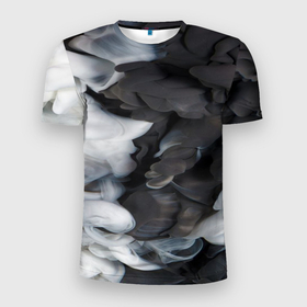 Мужская футболка 3D Slim с принтом Абстрактная черно белая краска в Тюмени, 100% полиэстер с улучшенными характеристиками | приталенный силуэт, круглая горловина, широкие плечи, сужается к линии бедра | black | paint | white | белая | краска | черная