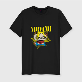 Мужская футболка хлопок Slim с принтом NirvaNO в Белгороде, 92% хлопок, 8% лайкра | приталенный силуэт, круглый вырез ворота, длина до линии бедра, короткий рукав | nirvana | кот | мем | музыка | нирвана | рок