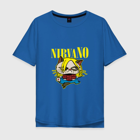Мужская футболка хлопок Oversize с принтом NirvaNO , 100% хлопок | свободный крой, круглый ворот, “спинка” длиннее передней части | nirvana | кот | мем | музыка | нирвана | рок