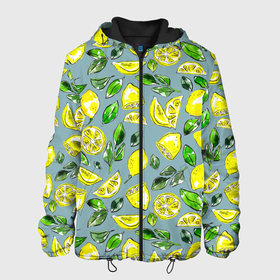Мужская куртка 3D с принтом Порезанные лимоны   паттерн в Курске, ткань верха — 100% полиэстер, подклад — флис | прямой крой, подол и капюшон оформлены резинкой с фиксаторами, два кармана без застежек по бокам, один большой потайной карман на груди. Карман на груди застегивается на липучку | greensoul | lemon | lemons | yellow lemons | желтые лимоны | желтые фрукты | желтый лимон | лимон | лимоны | рисунок лимонов | фрукт | фруктовая иллюстрация