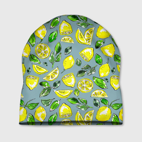 Шапка 3D с принтом Порезанные лимоны   паттерн в Белгороде, 100% полиэстер | универсальный размер, печать по всей поверхности изделия | greensoul | lemon | lemons | yellow lemons | желтые лимоны | желтые фрукты | желтый лимон | лимон | лимоны | рисунок лимонов | фрукт | фруктовая иллюстрация