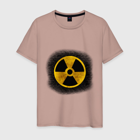 Мужская футболка хлопок с принтом Знак радиоактивность в Тюмени, 100% хлопок | прямой крой, круглый вырез горловины, длина до линии бедер, слегка спущенное плечо. | знак | кирпич | опасность | радиация | стена