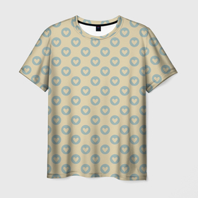 Мужская футболка 3D с принтом Сердечки на бежевом фоне в Санкт-Петербурге, 100% полиэфир | прямой крой, круглый вырез горловины, длина до линии бедер | абстрактные | классика | классические | нейтральные | спокойные | узор | узоры