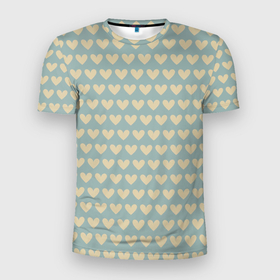 Мужская футболка 3D Slim с принтом Бежевые сердечки в Петрозаводске, 100% полиэстер с улучшенными характеристиками | приталенный силуэт, круглая горловина, широкие плечи, сужается к линии бедра | абстрактные | классика | классические | нейтральные | спокойные | узор | узоры