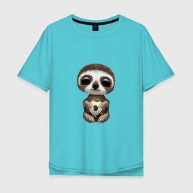 Мужская футболка хлопок Oversize с принтом Футбол   Ленивец в Тюмени, 100% хлопок | свободный крой, круглый ворот, “спинка” длиннее передней части | 